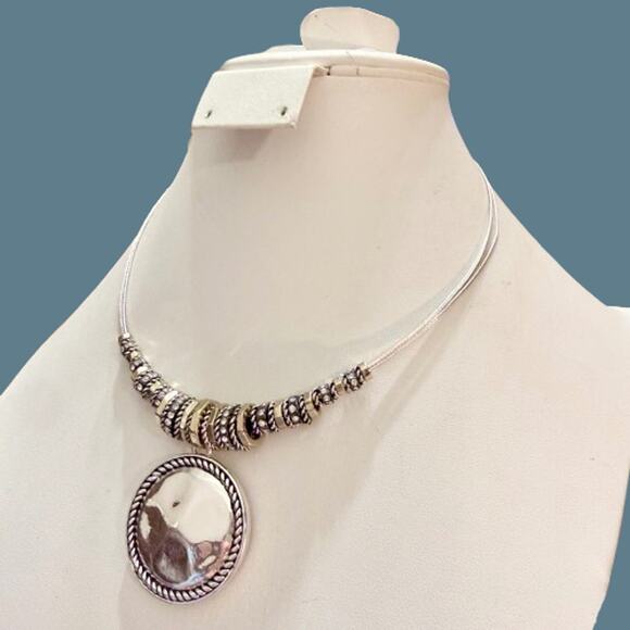 Jones New York JNY Mixed Metal Rhinestone Hammered Pendant - Picture 9 of 9